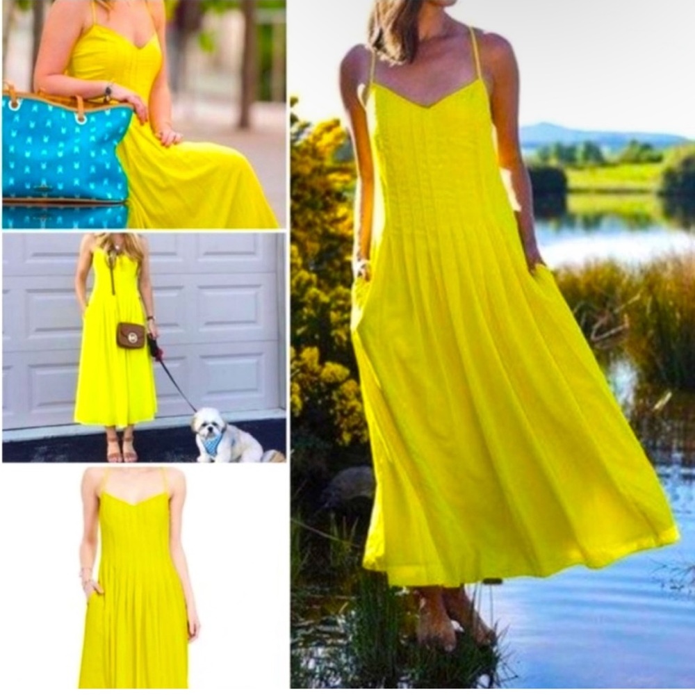 Blogger Favorite Banana Republic Crossback Neon Yellow Midi Dress